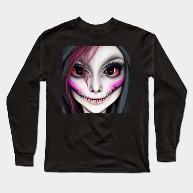 Real Scary Witch Halloween Design Long Sleeve T-Shirt by MindGlowArt